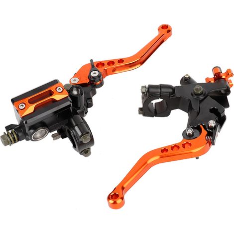 1 paire de leviers avec réservoir de cylindre maître pour frein et embrayage moto universel 7/8" (22 mm) orange (1/5)