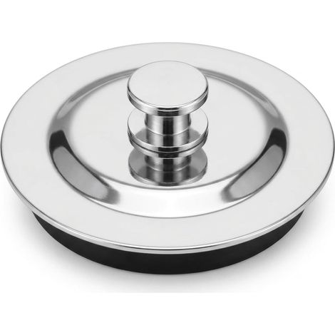 Bonde Baignoire Universelle INOX Ø 62mm avec Joint Caoutchouc Épais, Bouchon Vidange Étanche pour Trou 42-45mm, Anneau de Préhension Facile, pour Douche Lavabo Évier, Argent (1/4)