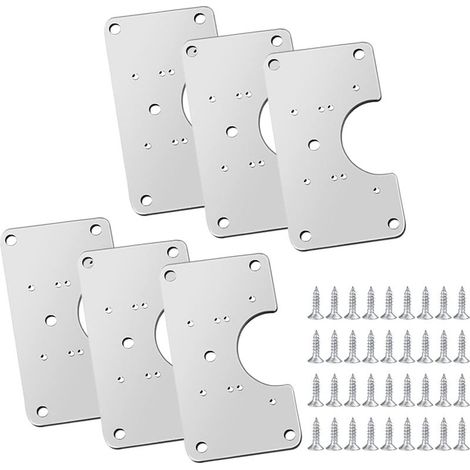 Lot de 6 plaques de réparation pour charnières en acier inoxydable avec 36 vis et 12 trous de montage pour la réparation de porte,armoire,meubles de salon,tiroirs,caisses et fenêtres