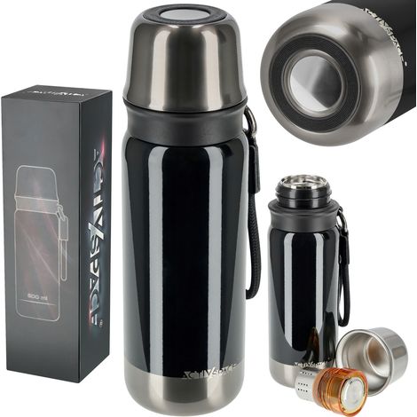 Hochwertige Reisethermoskanne aus Edelstahl für Kaffee und Tee, 500 ml – dunkelgrau
