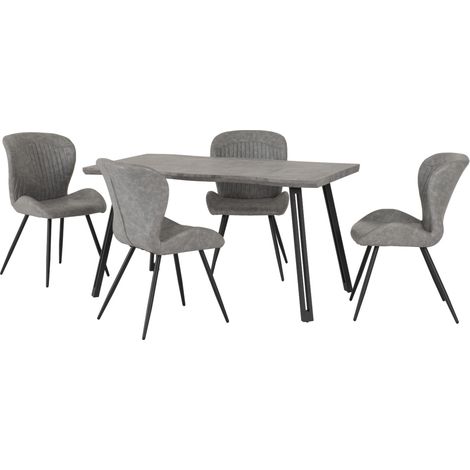Quebec Wave Edge Dining Set - Concrete Effect/Black/Grey Faux Leather (1/5)