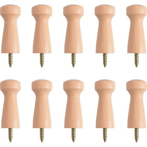 Paquete de 10 ganchos decorativos de pared de madera maciza con tornillos para puertas, bordes y armarios de escaleras. (1/5)