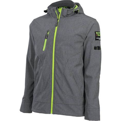 Blouson de Travail en Softshell Borel - Taille XXL - Gris Chiné/Jaune Fluo - Résistant et Confortable - D-Work (1/5)