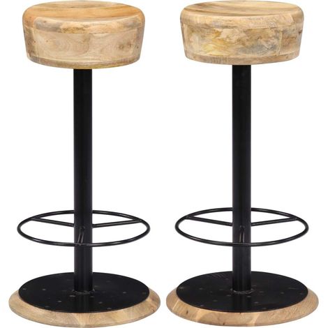 Lot de deux tabourets de bar design chaise siège bois de manguier solide (1/5)