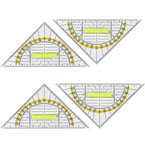 Équerre 4 pièces avec poignée de 16 cm, gabarit géométrique flexible, règle triangulaire, équerre pour l'école primaire, pour une utilisation au bureau de l'école (1/5)