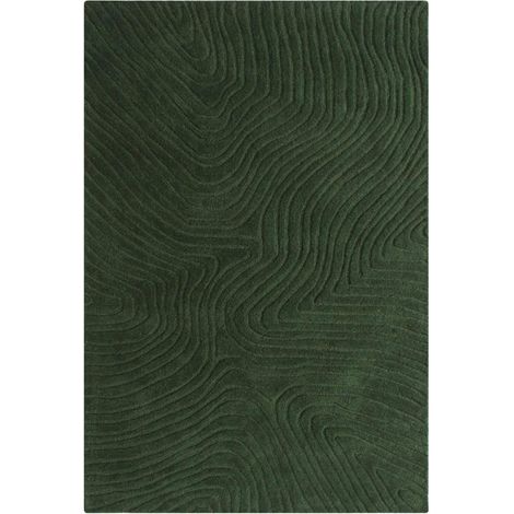 Tapis salon 120 x 170 cm – Motif abstrait vert et noir – Laine tuftée main – Tapis relief 10 mm d'épaisseur – Unamourdetapis (1/5)