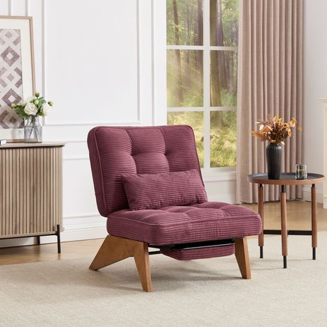 Chaise moderne réglable en tissu - avec pouf et pieds en bois - Velours côtelé - Rouge (1/5)