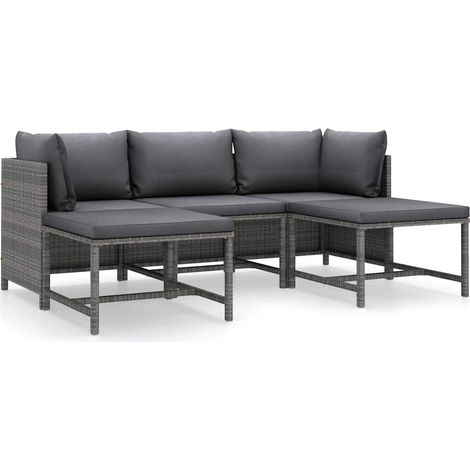 Salon de jardin 5 pcs Contemporain, Ensemble repas de jardin, avec coussins Résine tressée Gris OIB5437E (1/5)