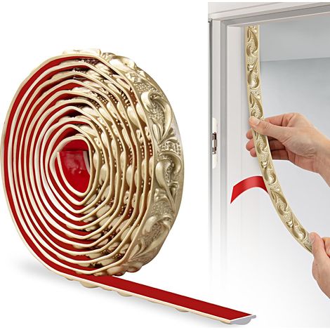 Bande Décorative en PVC, 300cm×2cm, Bordure de Papier Peint 3D, Frise Murale Adhesive, Convient our les Linteaux, les Plinthes, les Armoires, les Revêtements Muraux(Champagne Gold) (1/5)