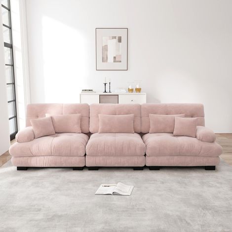 Canapé d'angle modulable 3 places, assise profonde, tissu chenille,
convertible confortable, rose (1/5)