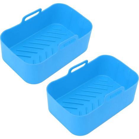 Lot de 2 paniers à friteuse en silicone antiadhésifs et résistants aux hautes températures, avec brosse, pour Ninja DZ201 Foodi 8QT (bleu). (1/5)