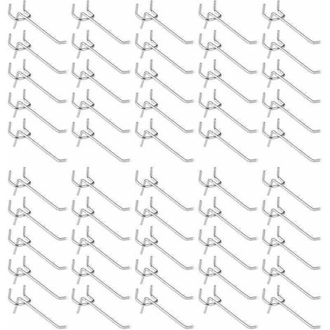 Debuns – Lot de 50 crochets pour panneau perforé – Acier au carbone galvanisé – 10 cm de longueur – Pour rangement outils et artisanat