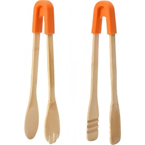 Lot de 2 pinces alimentaires en bambou - Ustensiles de cuisine pour la pâtisserie - Idéales pour maintenir en place les toasts, le bacon et autres tranches de pain - Deux formes (ronde et carrée) - 30 (1/5)