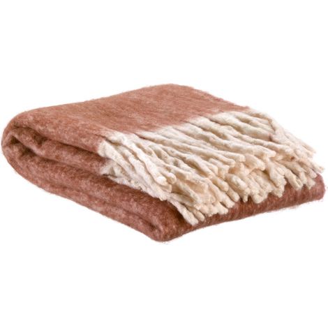 Plaid en Polyester Recyclé Aspect Mohair avec Franges XL, Jeté de Canapé Rouille 130 x 160 cm - PANGIVO (1/3)