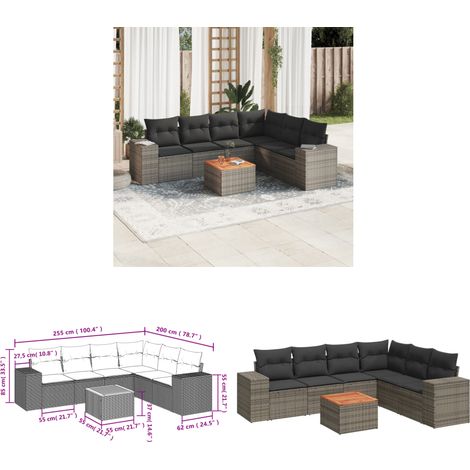 7-tlg. Garten-Sofagarnitur mit Kissen Grau Poly Rattan - Gartenmöbel Set - PE-Rattan Möbel - Outdoor Lounge - Esstisch - Gartenstuhl - Home & Living (1/3)