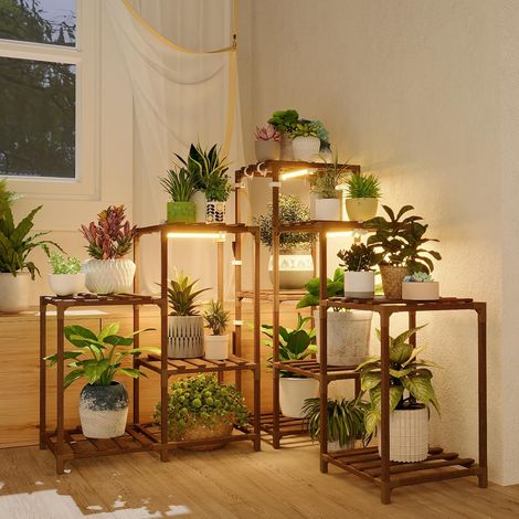 Support de plantes avec lampes de croissance pour plantes d'intérieur - Étagère d'angle pour plantes en pot avec lumières pour culture en intérieur (1/5)