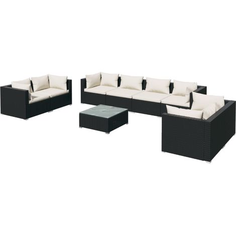 Mobili da giardino mobili da esterno Set di mobili da 9 pezzi con cuscini in resina intrecciata nera 020018148