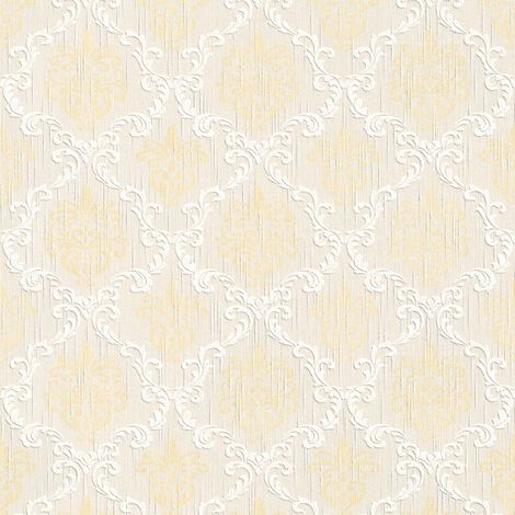 Textiloptik Tapete Profhome 956297 Textiltapete strukturiert im Barock-Stil matt creme gold beige 5,33 m2