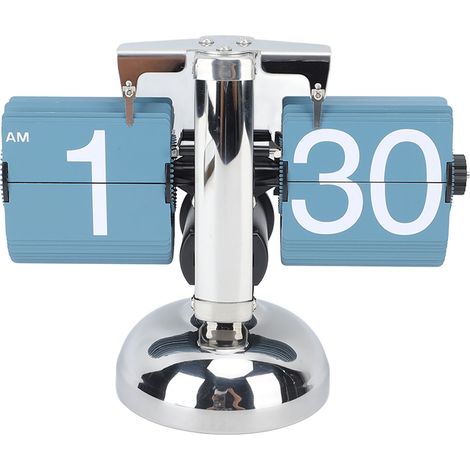 Digitale Klappuhr im europäischen Retro-Stil aus Edelstahl 304, automatisches mechanisches Uhrwerk, 12-Stunden-Anzeige, blau, Einzelständer (1/5)