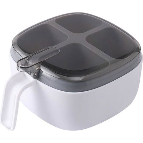 Ecleanfy - Contenant assaisonnement 4-en-1 blanc. Compartiments séparés, idéal pour mélanges d'épices. Transport et utilisation faciles.