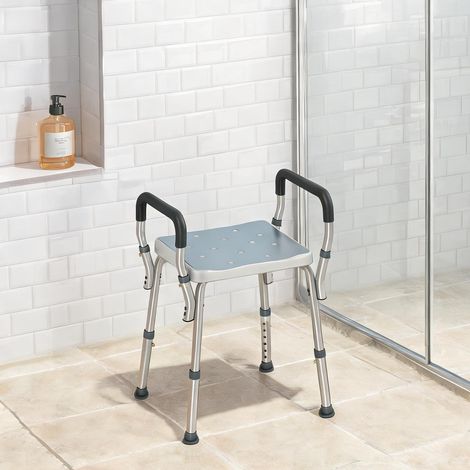 Siège de bain réglable avec accoudoirs cadre aluminium bleu (1/5)