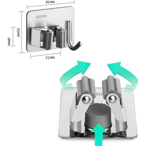 Patère Porte Balais Mural Adhesive Crochet Mur Monté Rangement Mop Support Multifonction Sans Percage pour Cuisine Salle WC Placard (1/5)
