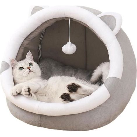 1 Panier Chat,Coussin Amovible,Maison Pliable,Tissu Doux,Intérieur Extérieur,Gris Taille L