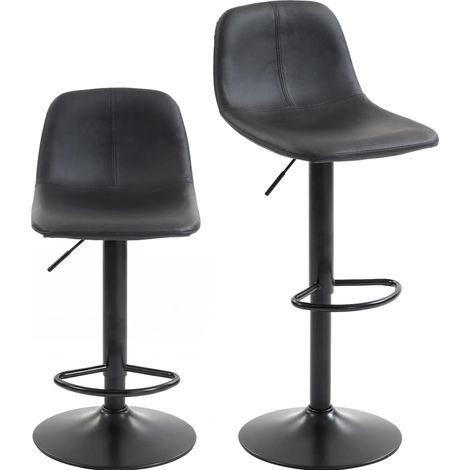 Set de 2 taburetes de bar regulables en altura, giratorios 360°, con reposapiés, negro HOMVRA (1/5)