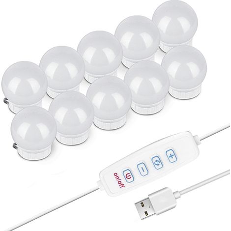 Set de 10 bombillas LED para tocador con regulador de intensidad y cable USB