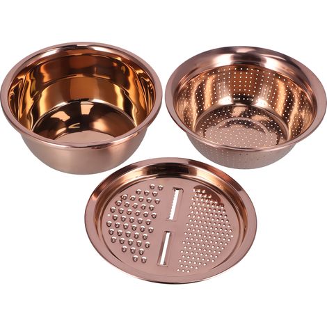 Panier de vidange polyvalent pour évier avec coupe-légumes et râpe en acier inoxydable pour cuisine - Or rose