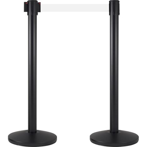 2 Colonnine Tendinastro 3 metri in Metallo Nero Opaco Ø36x101 cm Nastro Bianco (1/5)