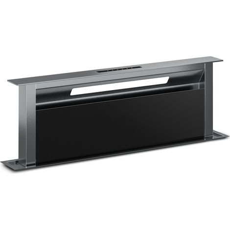 Klarstein Verosteel Hotte Aspirante 90 cm - A++ Éco, 906,2 m³/h, Commandes Tactiles, LED, Filtre Charbon, Hotte Encastrable Plan de Travail, Verre Noir & Aluminium, Silencieuse