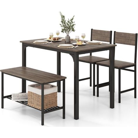 Set de table de réunion industriel avec 2 chaises et 1 banc pour salle à manger - gris (1/5)