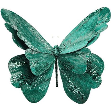 TrAdE Shop Traesio - Rametto Decorativo Natalizio A Farfalla In Velluto Con Paillettes Grande Ornamento Feste - Verde (1/2)