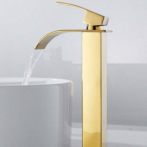 Robinet de salle de bain haut cascade pour vasque – Mitigeur à levier unique en laiton chromé – Hauteur 30 cm – Installation 1 trou (1/5)