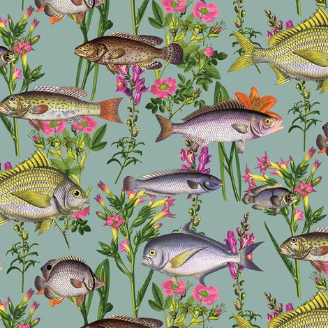 Lagoon Teal Wallpaper By Holden Fish Animals Aqua Sea Life Floral Marine Flowers