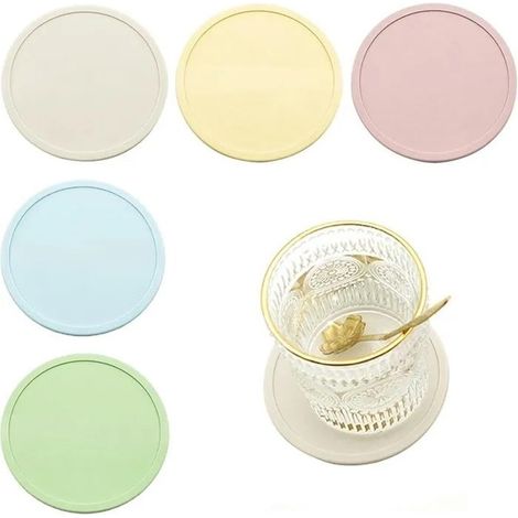 HOXILEELEOSous-verres Ronds En Silicone, Antidérapants Résistants À La Chaleur, Lavables, 5 Couleurs, Pour Maison Bureau Bar Café (1/4)
