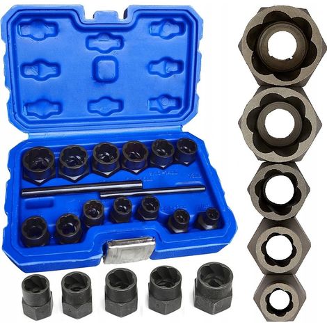 Casquillos para desatornillar tornillos y tuercas da帽ados y mecanizados 15 piezas 6-19 mm (1/5)