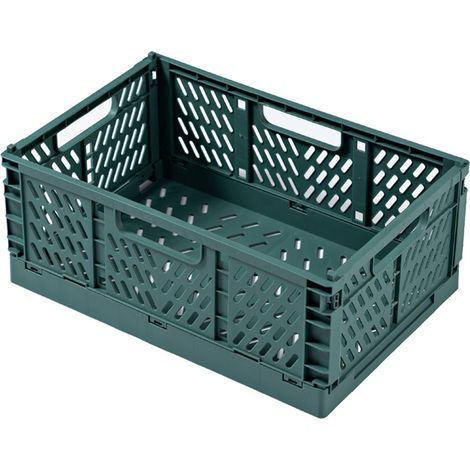 Panier de rangement pliable en plastique, vert foncé, format moyen, usage domestique (1/4)
