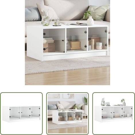 Rangement - Table basse avec portes en verre blanc 102x50x42 cm (1/5)