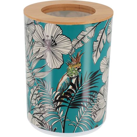 Bedruckter pp abfalleimer mit bambusdeckel 5l - jungle fever blau - Tendance (1/2)