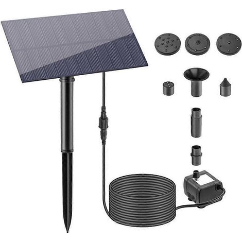 Pompe à eau solaire à haut rendement, comprenant des panneaux solaires, une puissance de 5 watts, un débit de 160 litres/heure, adaptée à l'aménagement paysager de jardin. (1/5)