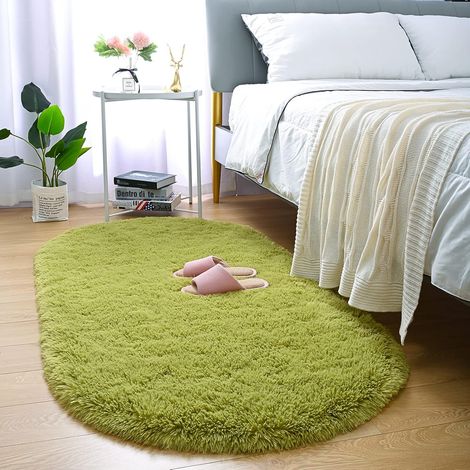BEBUSINGOTO Weicher, zotteliger Teppich für Kinderzimmer, 2,6 x 5,3 Fuß, ovaler, grüner, flauschiger Plüschteppich für das Wohnzimmer, Fellteppich für das Zimmer von Teenager-Mädchen (1/5)