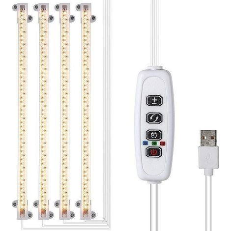 Bande lumineuse de croissance des plantes - LED - 430 nm + 660 nm - Lumière rouge et bleue - Minuterie 3/9/12 heures - Mode 4 interrupteurs - Lampe de croissance pour plantes succulentes - 4 tubes - (1/4)