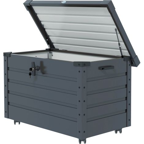 Gartenbox, Aufbewahrungsbox mit Rollen, Aufbewahrungskiste mit Schloss, Griff, Gartentruhe für Balkon, Terrasse 100 x 62 x 65 cm, Dunkelgrau