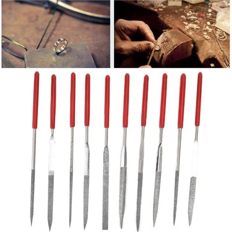 Jeu de 10 limes à aiguilles robustes et durables, poignée confortable, idéal pour bijoux et travaux de précision, 3x140mm (1/5)