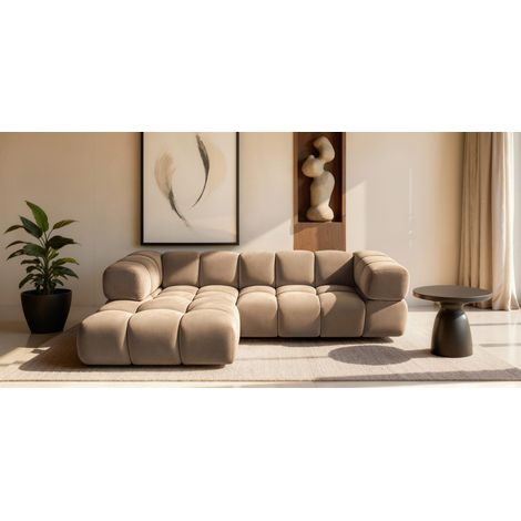 Ecksofa Designersofa BLANCHE in Stoff Bluvel Latte Ottomane Links