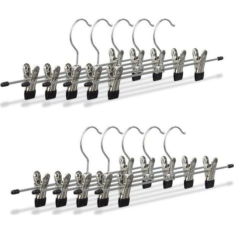 90x Cintres à pantalon en métal avec pinces caoutchouc pour jupes antidérapant HxlxP: 9 x 35,5 x 2,5 cm, argent/noir (1/4)