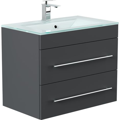 Badmöbel Vitro 750 mit Glaswaschbecken SoftClose grafit