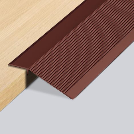 Bande de transition en aluminium - Compensation de hauteur - Profil de transition - Pour seuil de porte, sols en bois, stratifié, carrelage - Argent mat (marron, hauteur réglable : 8 à 40 mm) (1/5)